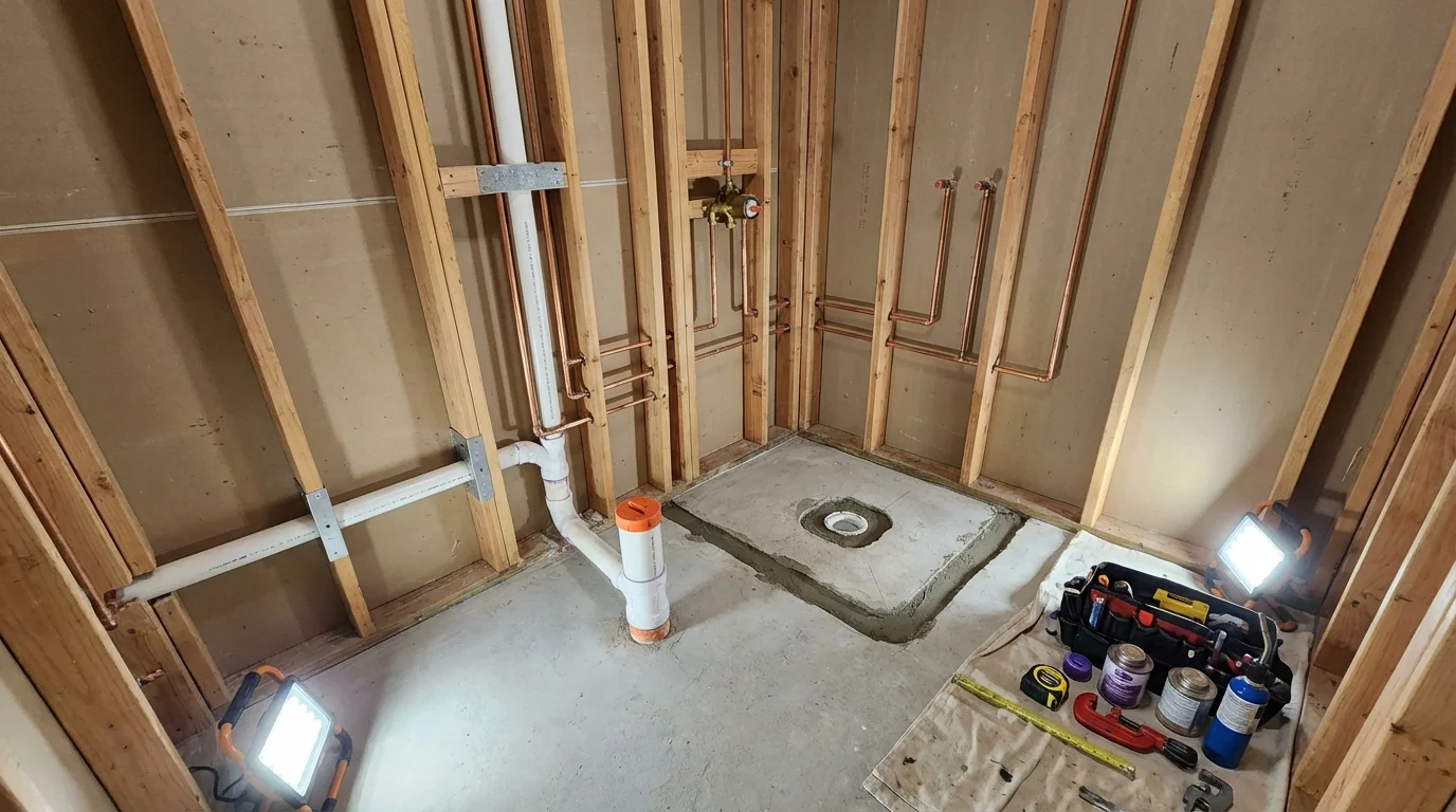 Bathroom rough-in plumbing during remodel by Johns Plumbing LLC in Marvell