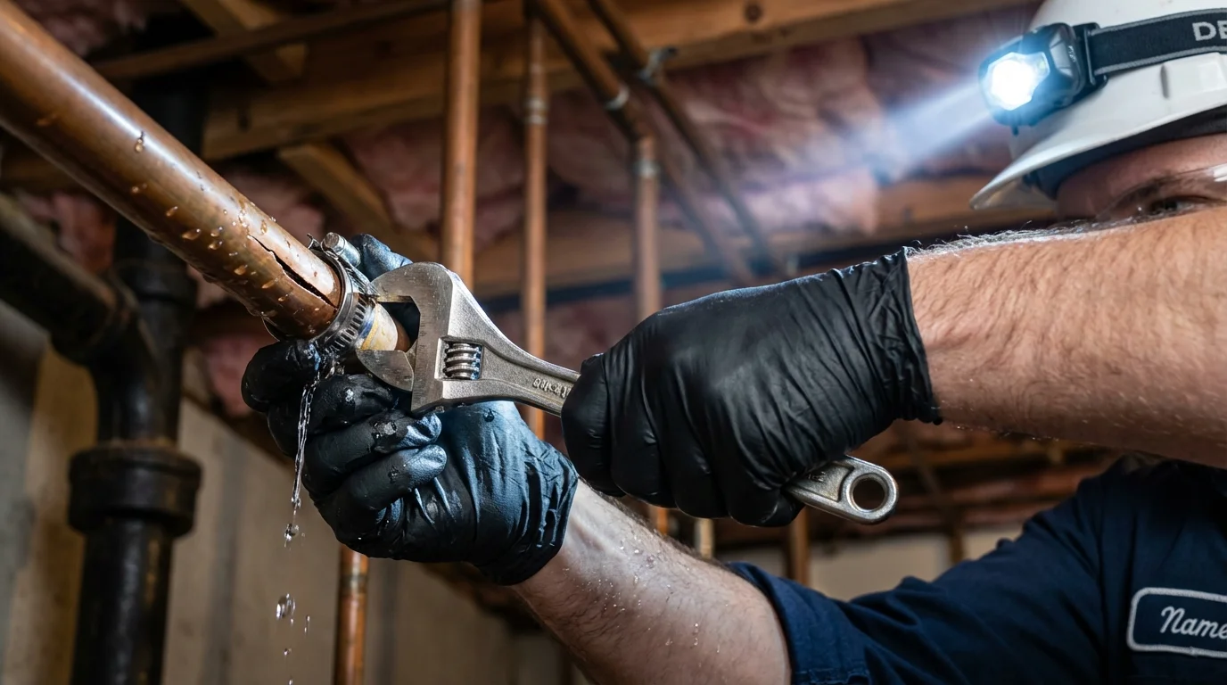 Emergency pipe clamp repair being performed by a Johns Plumbing LLC plumber in Marvell